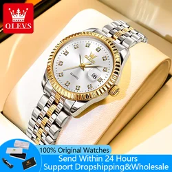 OLEVS-Montre-bracelet à quartz étanche pour femme, acier inoxydable, affichage de la date, montres originales, robe élégante, luxe, 5526