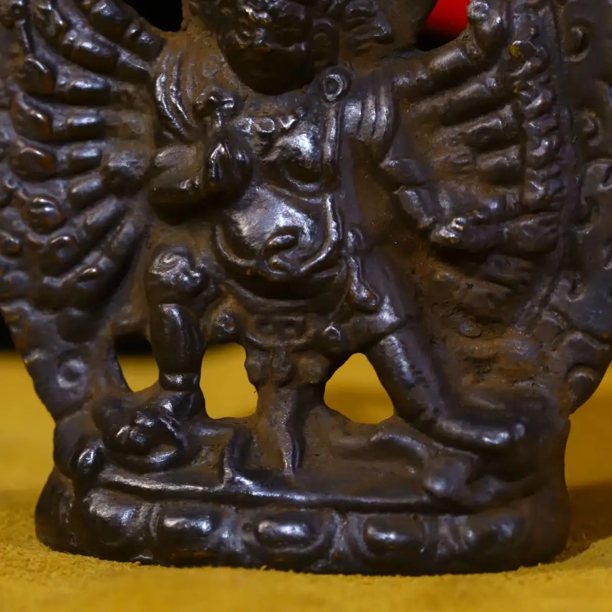 4"Old Xizang Folk Collection  Old Bronze Cinnabar Yamantaka Yab-Yum Amulet Pendant Town House Exorcism Ward off evil spirits view 4