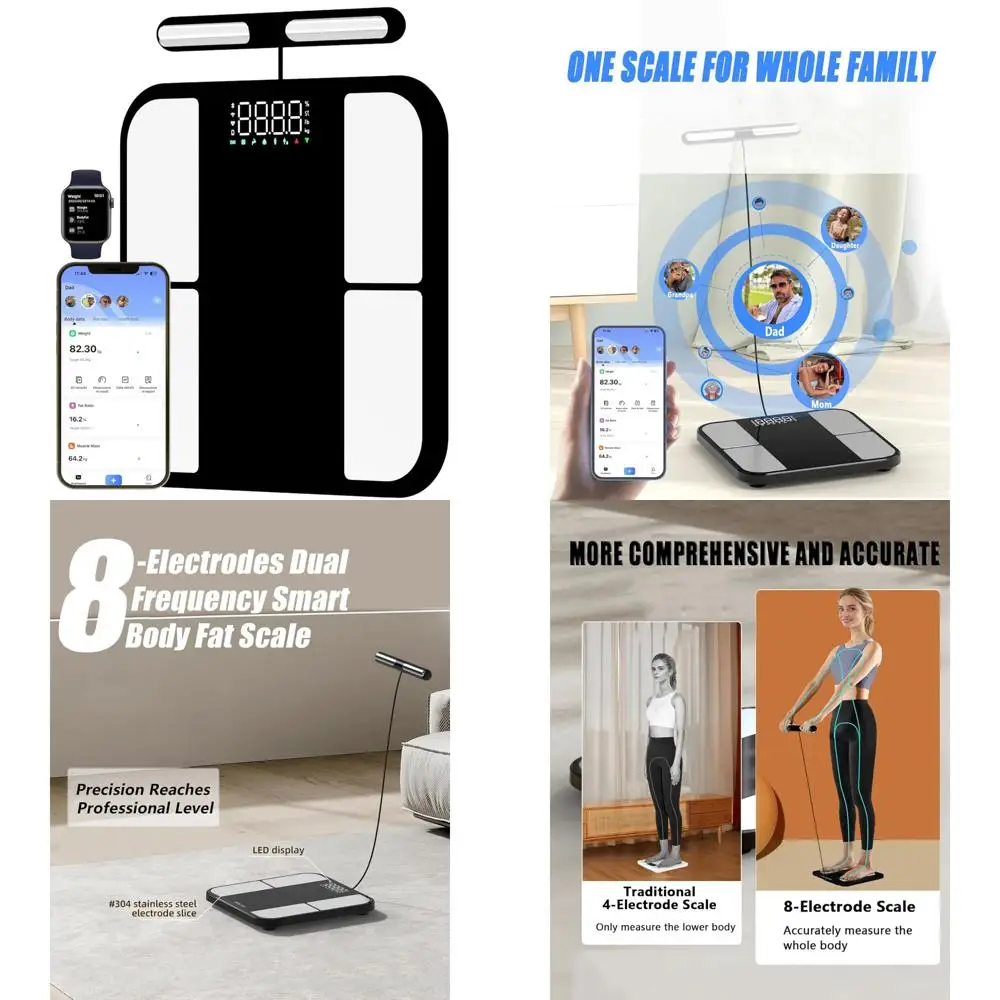 

High Precision Digital Scale with 8 Electrodes for Body Weight, BMI, and 56 Body Composition Metrics, Bluetooth Enabled Bathroom