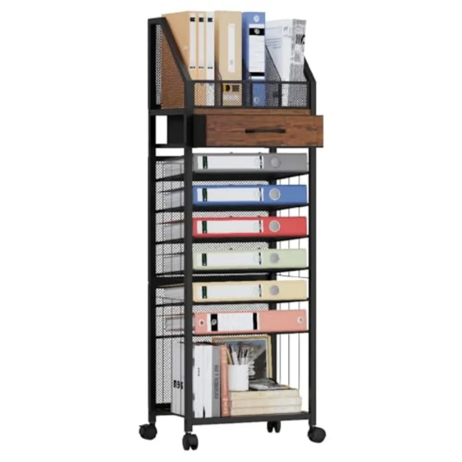

9-Tier Rolling File Cart - Paper Organizer with Drawer and Trays, Wood Desk Office Organizer, Office Organization and Binder St