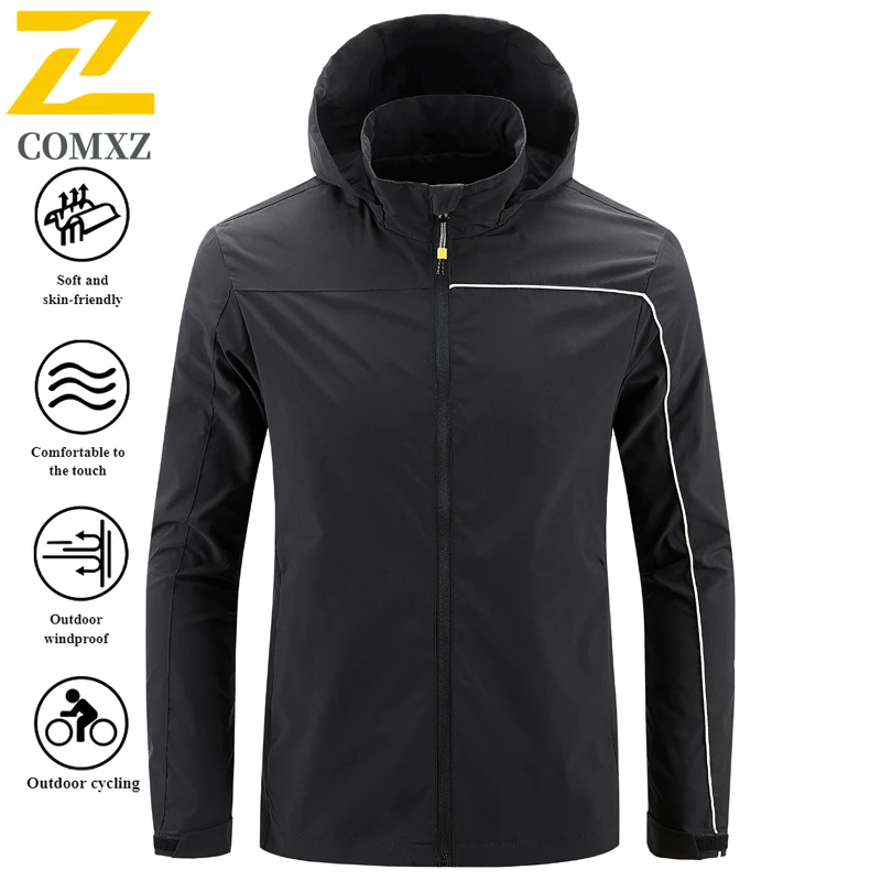 

Thin Windbreaker Jacket Men Hooded Waterproof Windproof Spring Autumn Outdoor Training Softshell Sport Coat Lightweight Hiking