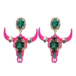New Gothic Bull Personality Oxhorn Orange Rose Earrings Resin Glass Woman Crystal Large Brinco Ear Oorbellen Wholesale gift