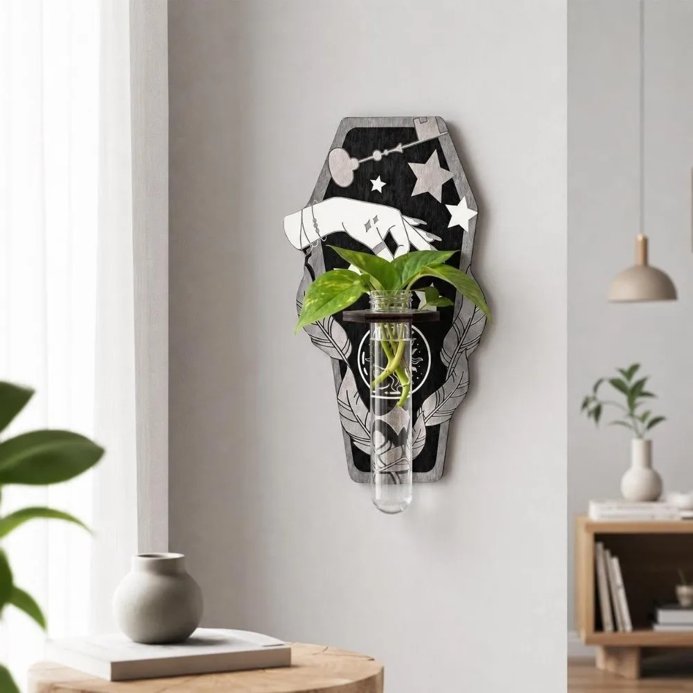 Wooden Hydroponic Planter Shelf Vase Gothic Style Wall Decoration Leaf Shape Home Ornaments Wall