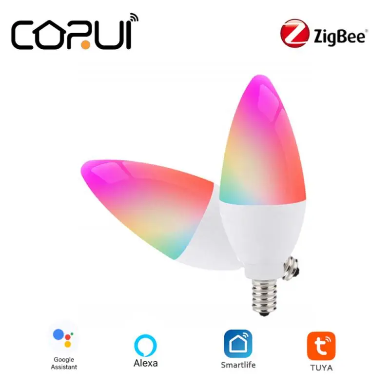 

CORUI Tuya Zigbee 3.0 Smart Candle Bulb 5W E12/E14 RGBCW LED Light Bulb Voice Control Works with Alexa Google Home Smart Life