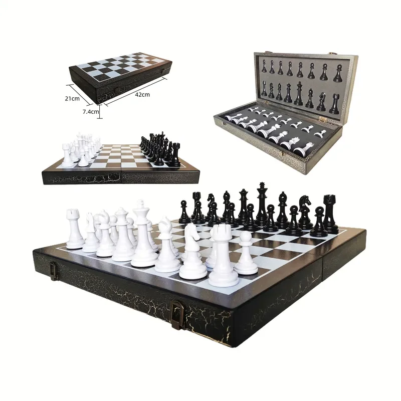 High-quality Large-sized Wooden Chess Box with Folding Design-Durable Eco-Friendly International Chess Set