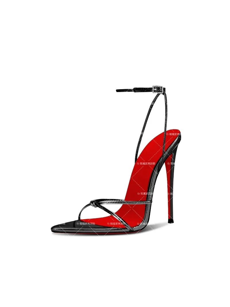 New Style Pointed Strap High Heels Women's Sexy Denim One Line Buckle Fashion Sandals