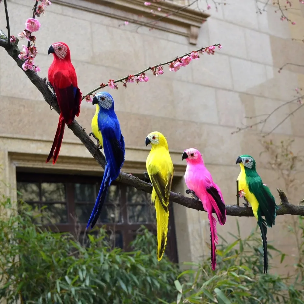 1pc 25cm Lifelike Simulation Parrot Decor Handmade Feather Bird Figurine Garden Lawn Home Fairy Art Craft Ornament