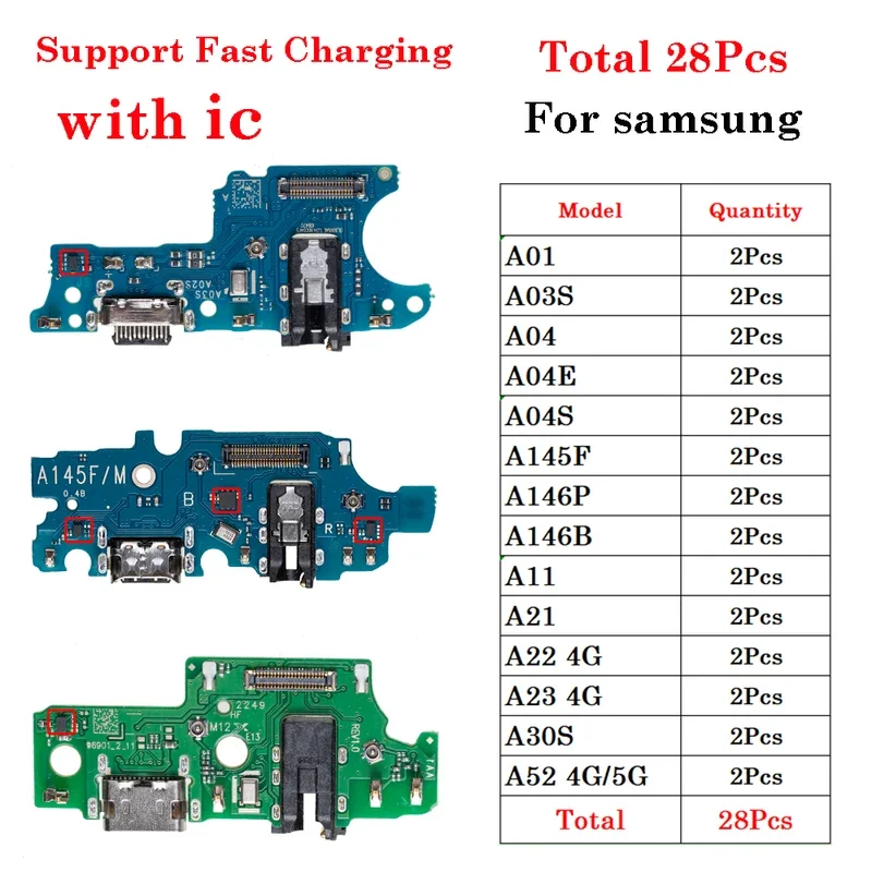 Brand USB Connector Charging Port Doct Charger Board Flex Cable For Samsung A01 A03S A04 A04E A04S A11 A14 A21 A22 A23 A30S A52