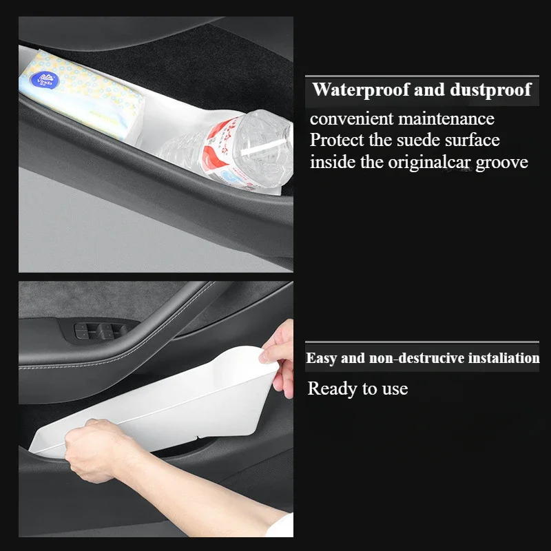 4pcs For Tesla Model Y Car Door Side Full Storage Box Front Rear Side TPE Door Handle Armrest Storage Organizer Tray Accessories