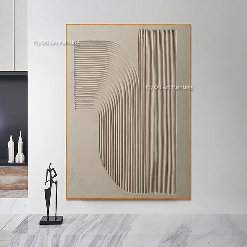 Handmade Large Set Of Three Abstract Texture Thick Canvas Oil Painting Original Brown Simple Artwork For Room Wall Decor