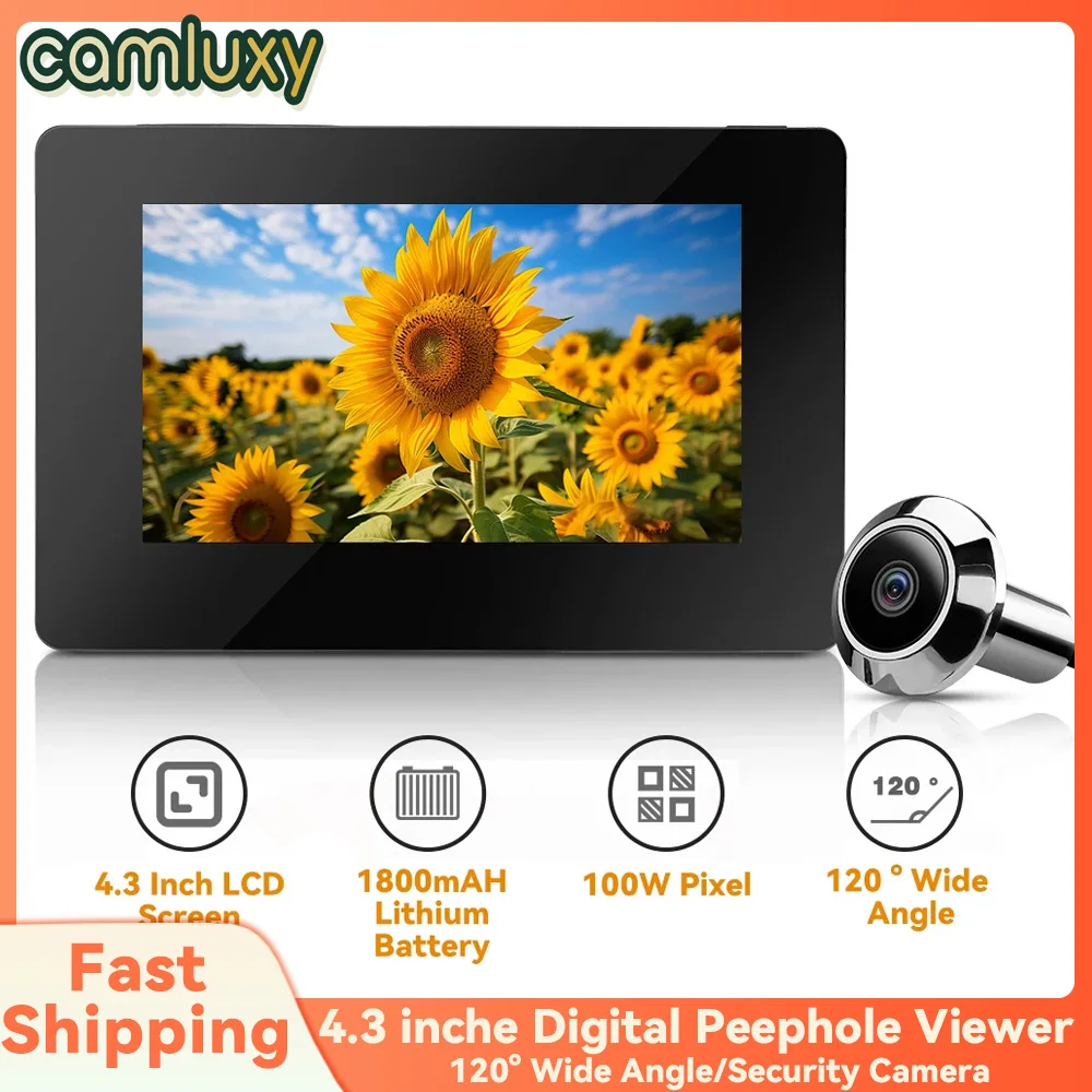 Camluxy 720p Digital Peephole Viewer Doorbell Mini HD Smart Security Camera 4.3 inches Indoor LCD Screen 120° Wide Angle