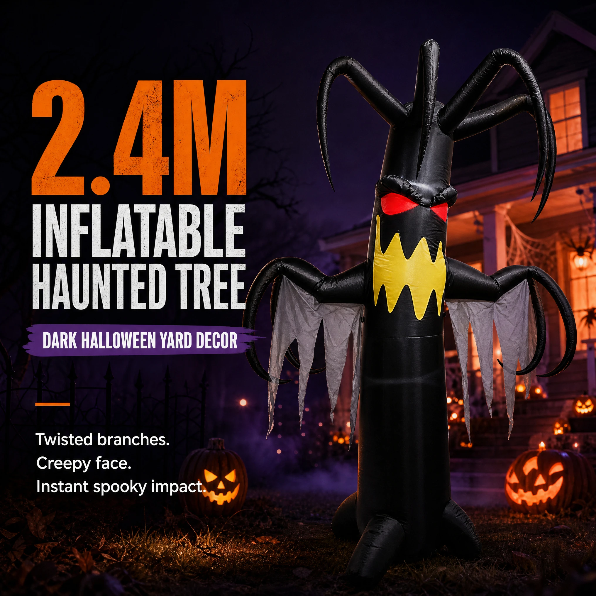 Large Halloween Inflatable Horror Dead Tree Air Model, LED Light‑up Blow‑up Tree, Waterproof Outdoor Courtyard Lawn Haunted
