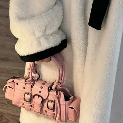 Y2k Vintage Shoulder Bag for Women 2023 Luxury Designer Handbag Pink Rivets Hot Girls Square Pu Leather Underarm Bag Bolsas