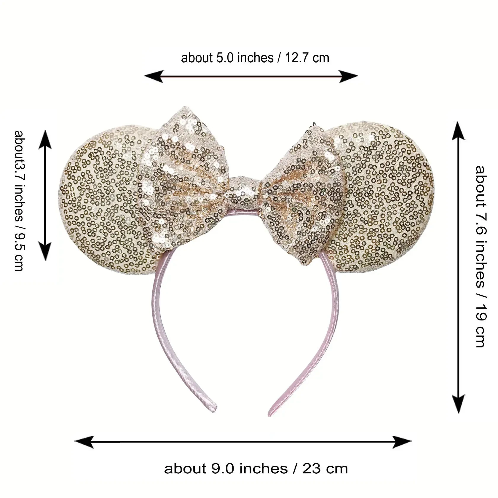 Ziming Hot Sale Gold Mouse Ears Headband For Girls Shinny Sequin Bow Hairband Festival Party Cosplay DIY Hair Accessories