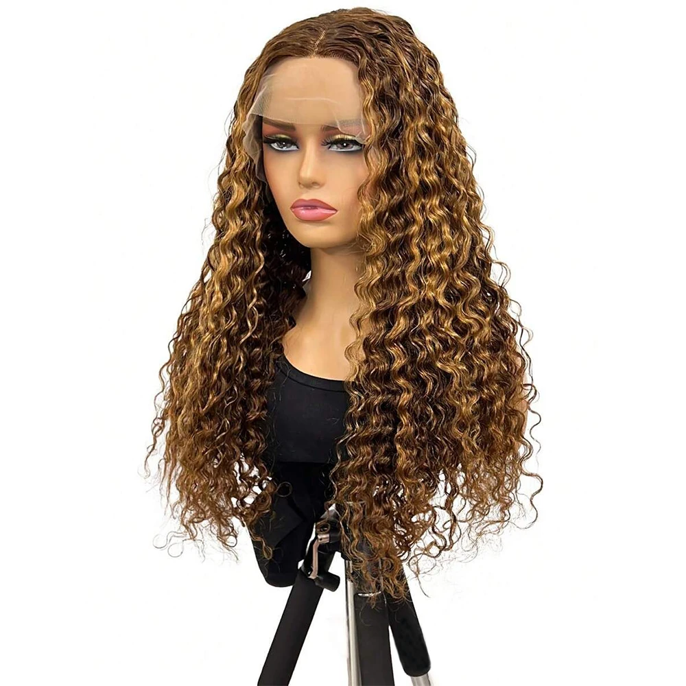 Destaque onda profunda encaracolado 13x6 peruca frontal do laço transparente 200 densidade ombre mel loira onda de água perucas de cabelo humano brasileiro