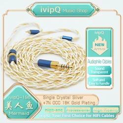 ivipQ-196 Mermaid Liquid Nitrogen Single Crystal Silver 18K 7N OCC Gold Plating HiFi Earphone Upgrade Cable with 2Pin IE900 MMCX