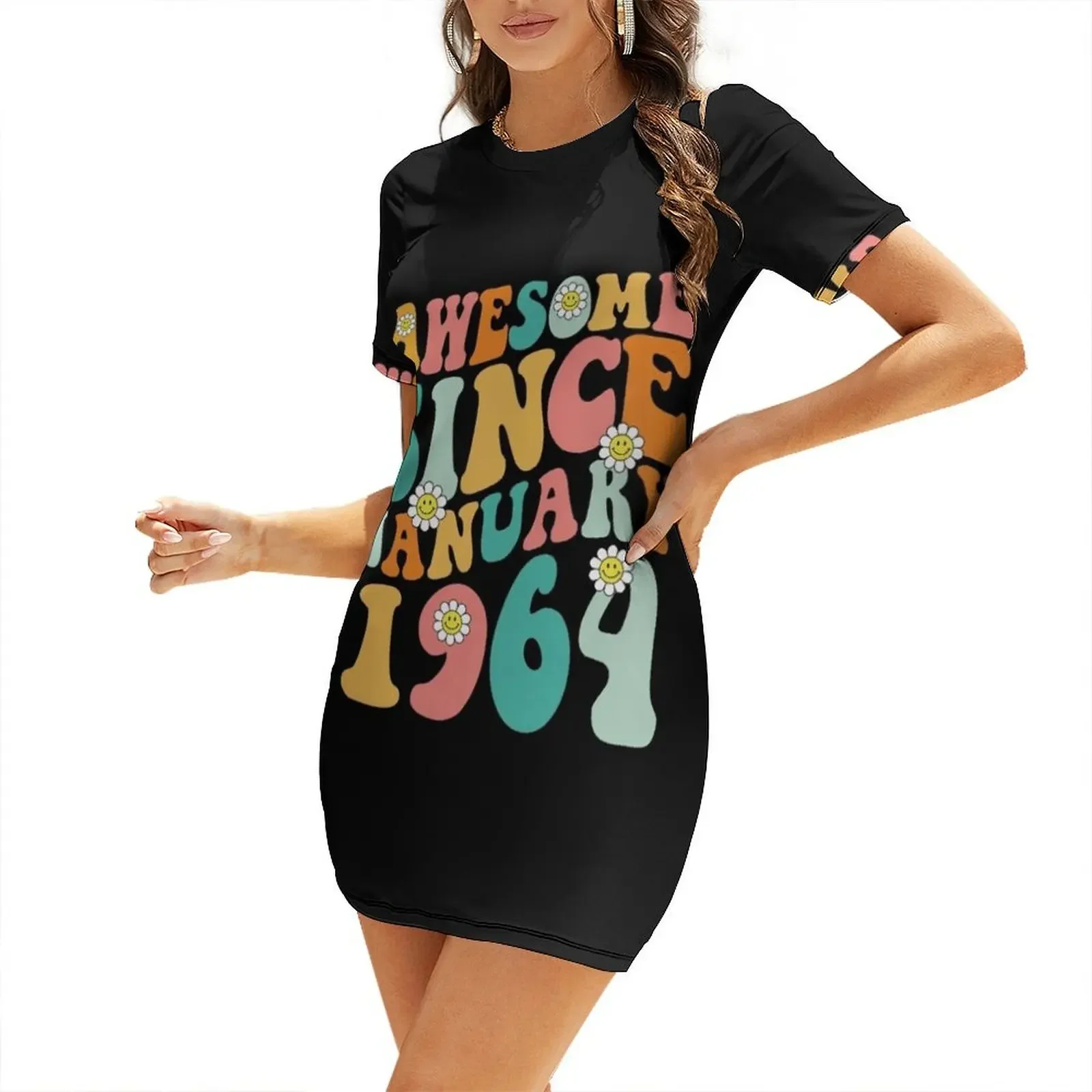 

Awesome Since January 1964 Made In 1964 Retro Groovy Birthday Short-Sleeved Dress luxury dress Dress