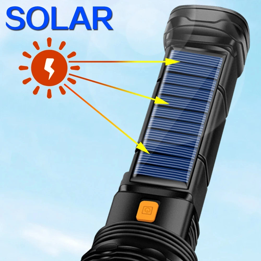 Multi-function Solar Flashlight USB Rechargeable Strong Light Tactical Torch Outdoor Portable LED Lantern For Camping Fishing