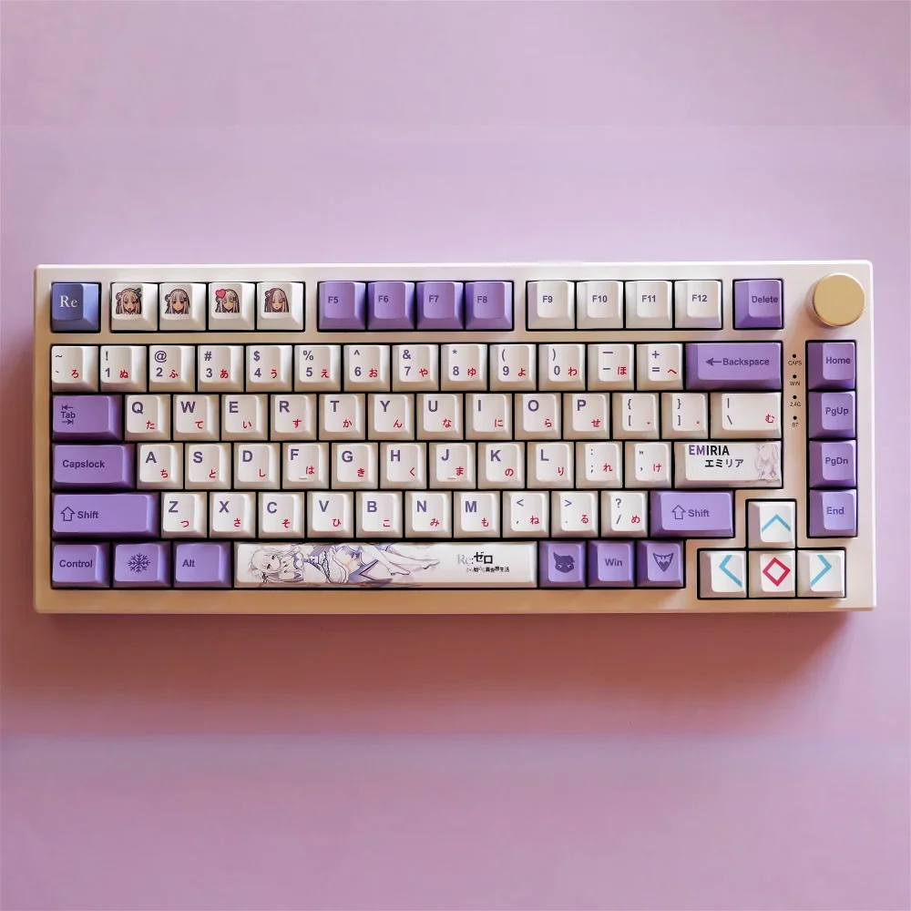 GEFENSI Japanese Keycap Set Cherry PBT 130 Key Emilia Anime Keycap For Mechanical Keyboard 61/64/75/84/96/104