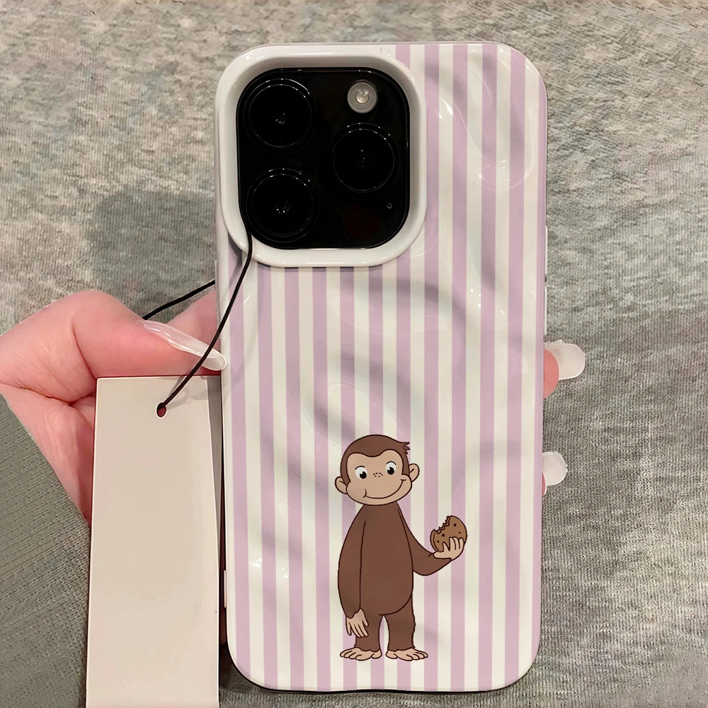 Gestreiftes lustiges Affen-Design Weiche Silikon-Handyhülle für iPhone 17 16 15 14 13 12 11 Pro Max 14 Plus 17Air Falten-Wellen-Design – Detail 12