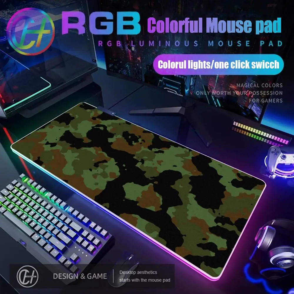

Игровой коврик для мыши HD XXL HYBXAXC RGB с камуфляжным дизайном, большой коврик для стола с LED-подсветкой, XXL 900X400X4MM