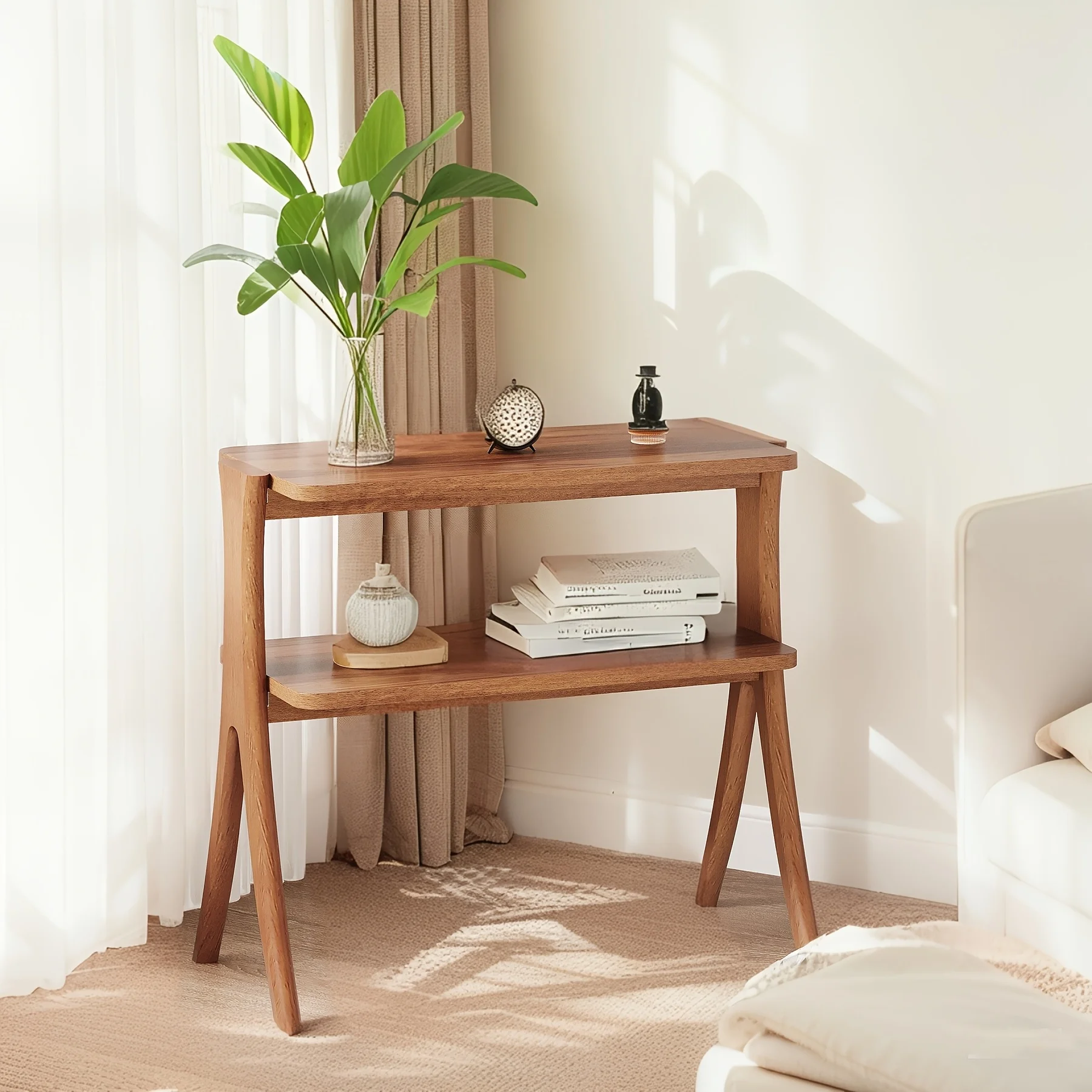 

Space-Saving Narrow Side Table - Modern Farmhouse End Table/Nightstand with 2-Tier Storage Shelf, Slim Tall Design