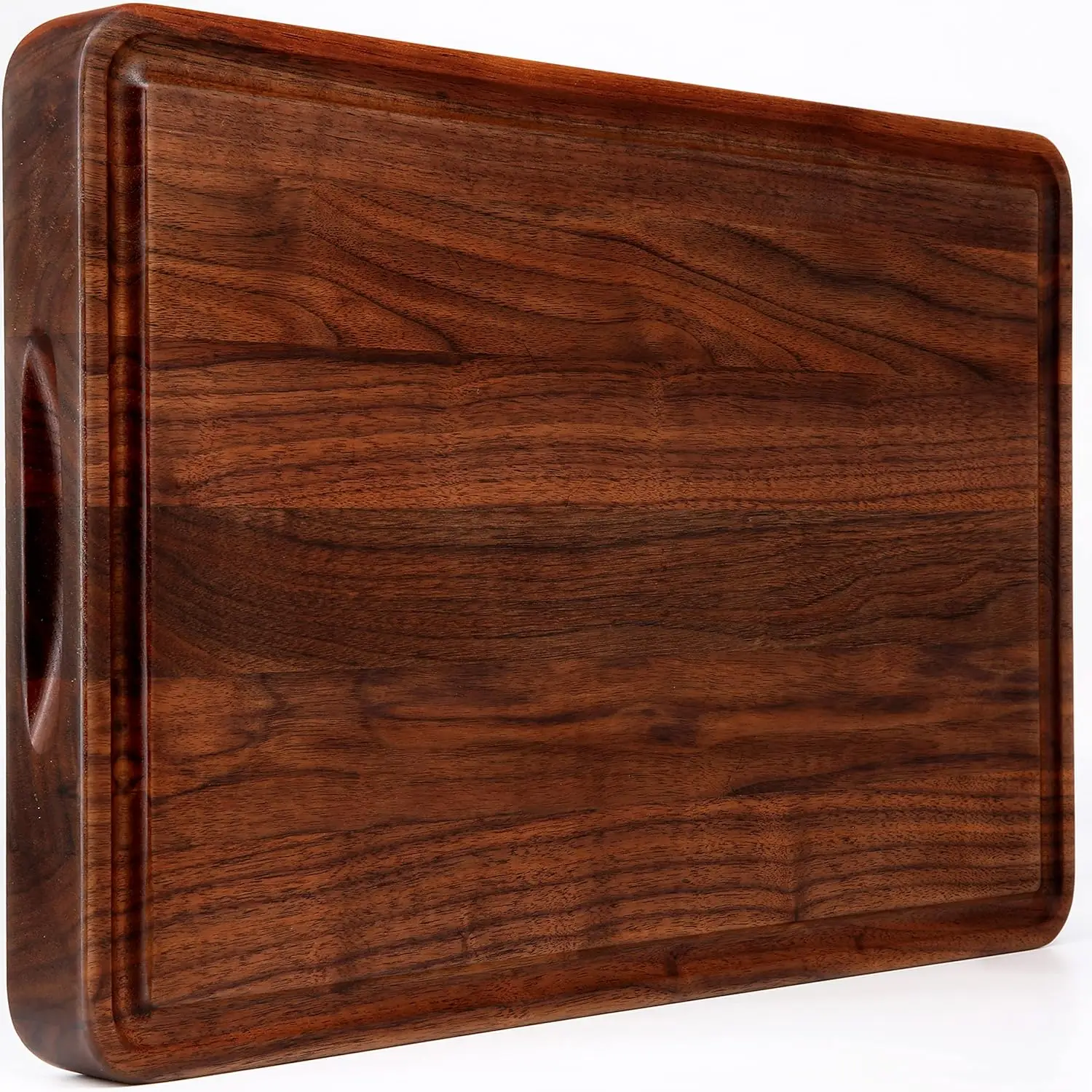 

Walnut Wood Cutting Board, 18x12in Large Wooden Chopping Boards with Deep Juice Groove and Side Handle, Thick Butcher Bl