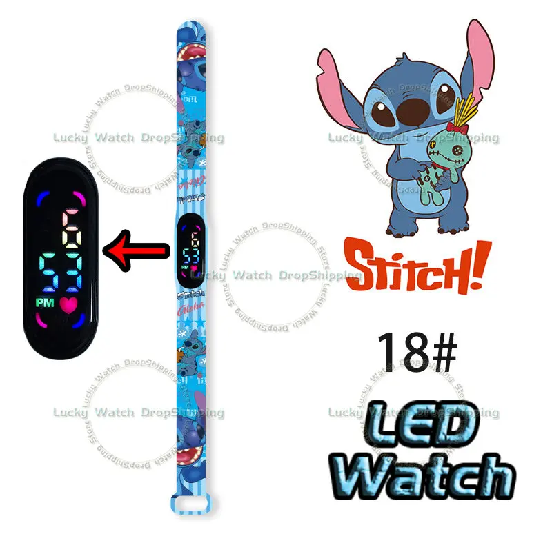 Stitch-reloj deportivo electrónico para niños, cronógrafo de dibujos animados, figura de acción, Anime, LED, táctil, resistente al agua, regalo de