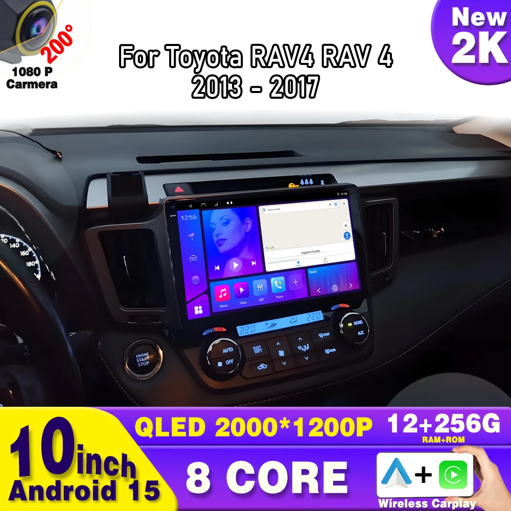 أندرويد 15 راديو السيارة لتويوتا RAV4 RAV 4 2013 2014 2015 - 2017 أندرويد السيارات مشغل وسائط متعددة 4G Carplay 2din نظام تحديد المواقع راديو ستيريو