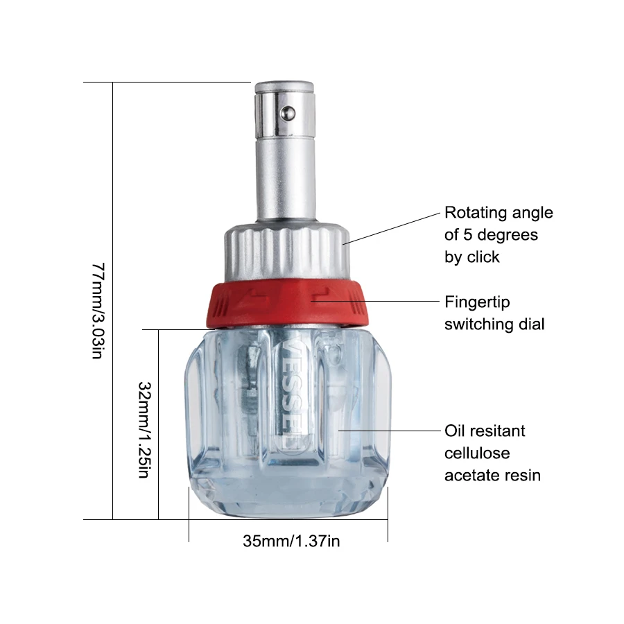 VESSEL Ratchet Stubby Screwdriver Set with Flexible Shaft Bit Holder 1/4\