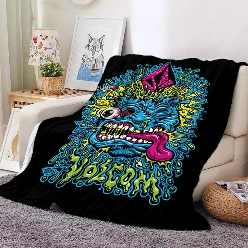 V-VOLCOM LOGO Printed Flannel Blanket Skate Band Lightweight Warm Plush Bed Sofa Chair Blanket