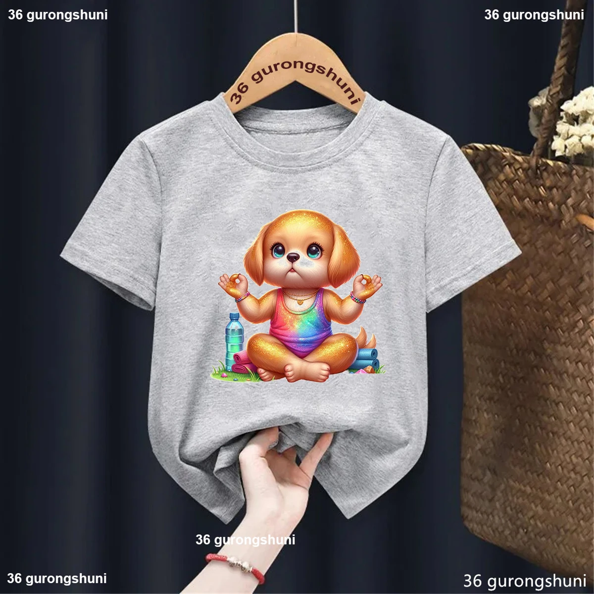 T-Shirt For Boys/Girls Fun Yoga Dog Animal Print Toddler Tshirt Fashion Trend Childrens Clothing Summer Gray Shirt Top Wholesale