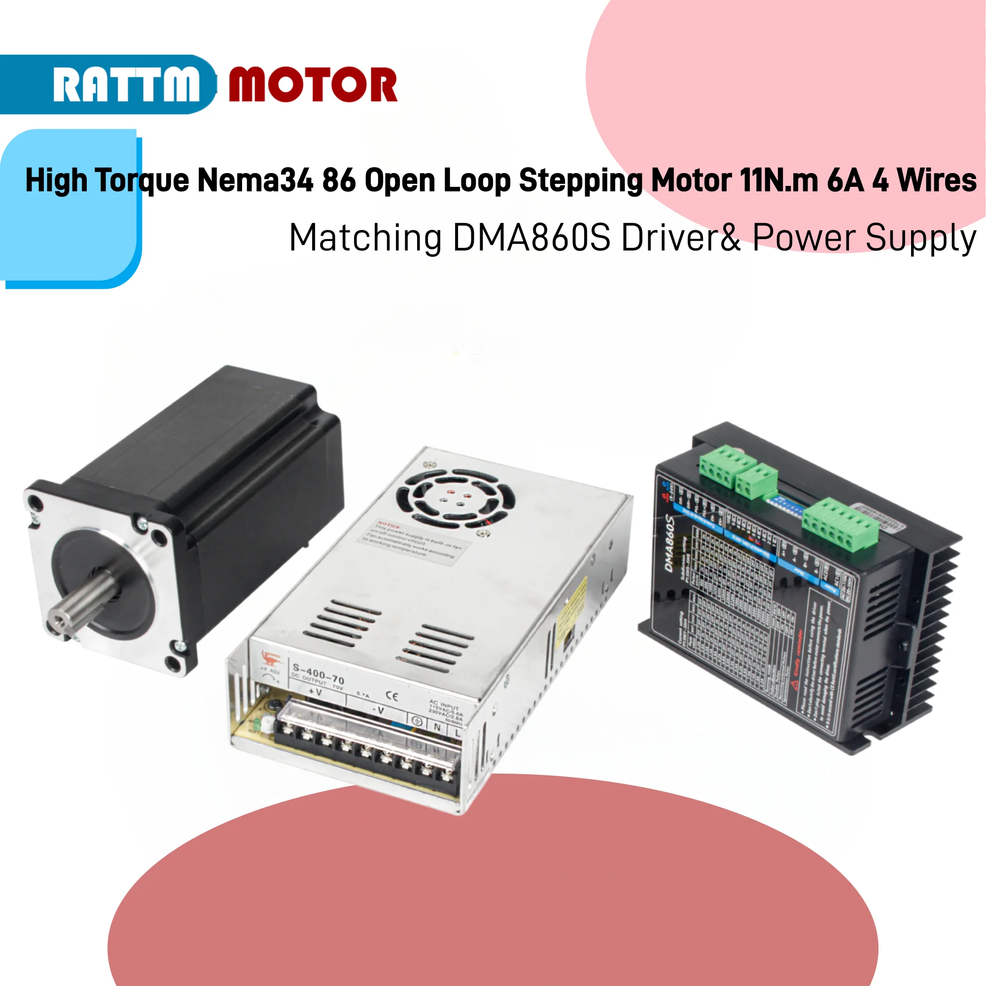 High Torque Nema34 86 Open Loop Stepping Motor 11N.m 6A 4 Wires Stepper Motor Matching DMA860S Driver for CNC Lathe Machine
