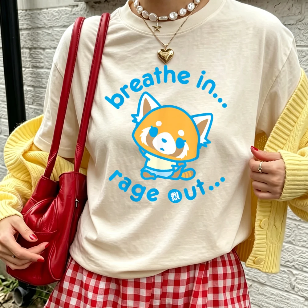 Aggretsuko Yoga Breathe In Rage Out T-Shirt Funny Slogan Red Panda Unisex Graphic Tee  oversized t shirt men women clothing