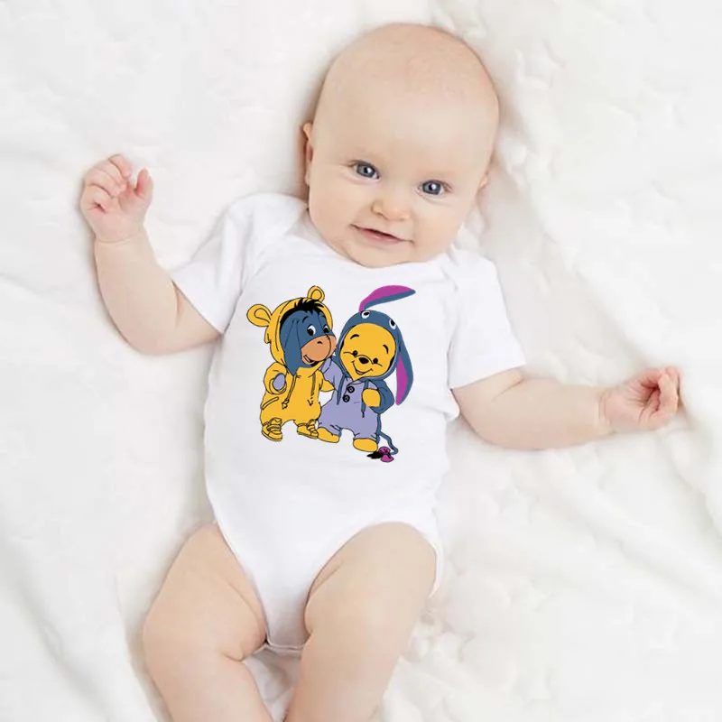 Cute Cartoon Winnie and Stitch Baby Clothes Cotton Newborn Bodysuit Boys Girls Clothes Summer Short Sleeve Baby Romper