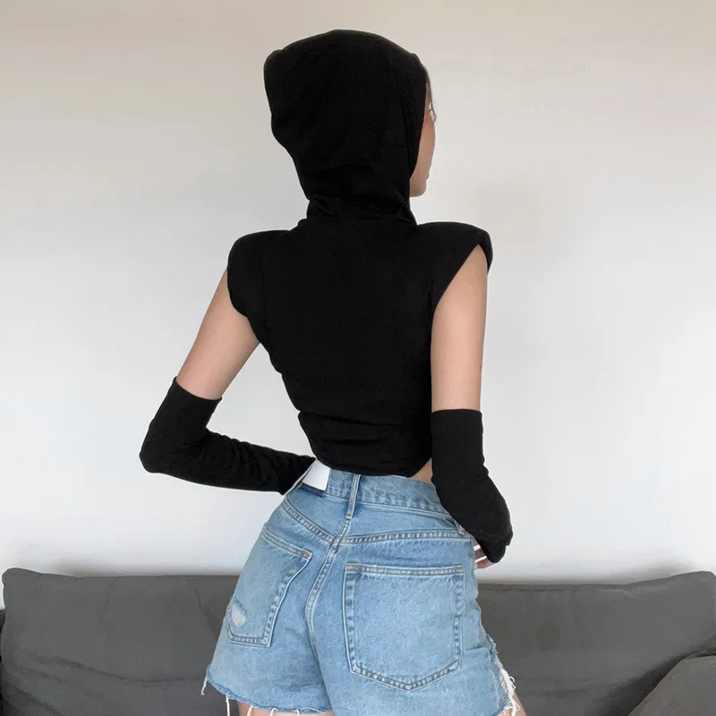 Seasonal New Women Solid Slim Street Fashion Hooded Sexy Sleeveless Bodysuit