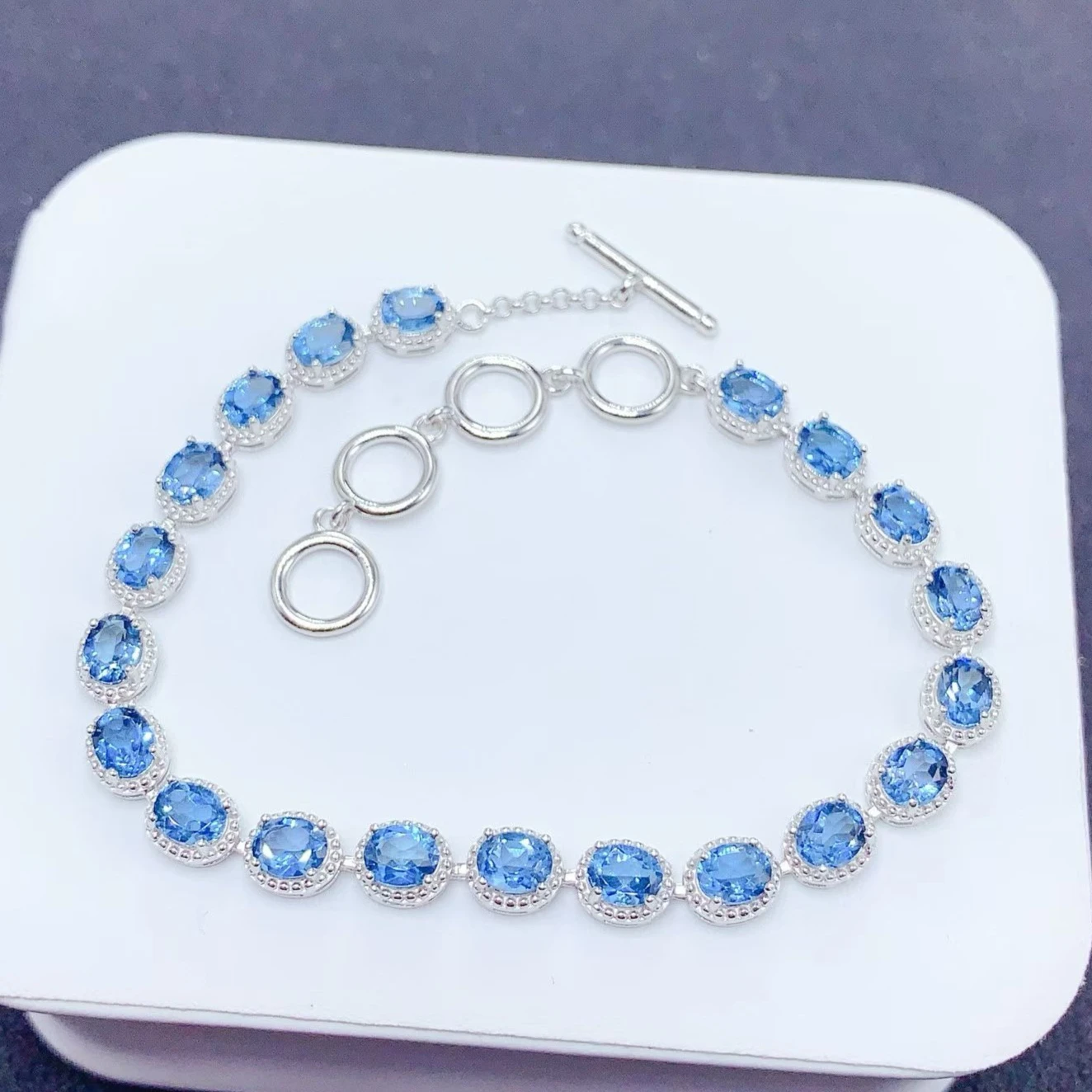 

925 Silver Genuine Topaz Bracelet 5*4mm 8ct Natural Topaz Silver Bracelet with Certificate Gold Plated Gemstones Silver Jewelry