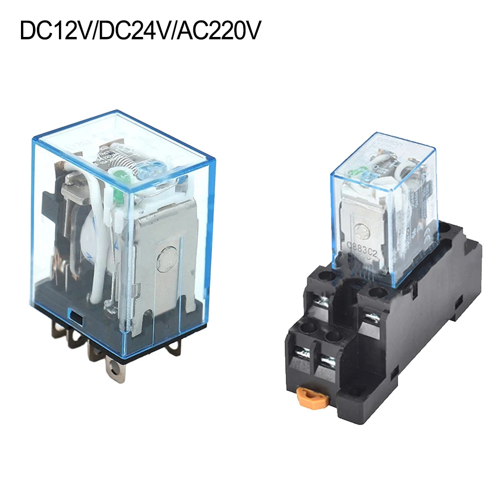 Coil Power Relay HH62P JQX 13F with Socket Base for DIN Rail Installation DC12V/DC24V/AC110V/AC220V Compatible