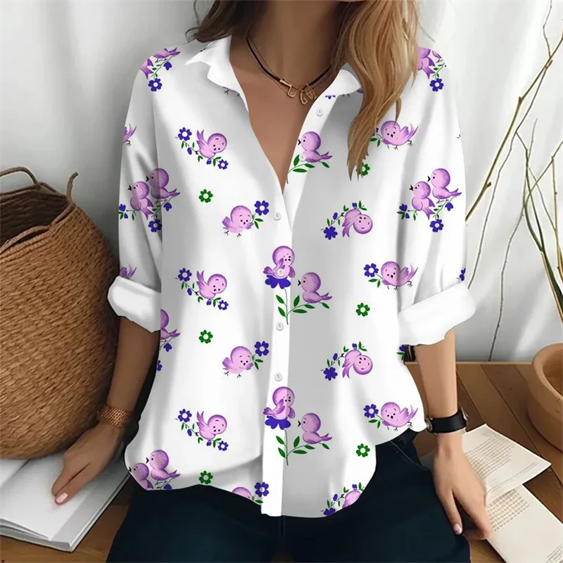 2024 New Women\'s Shirt Long Sleeve Relaxation Printed Collar Pocket Daily Beach Vacation Comfortable Top