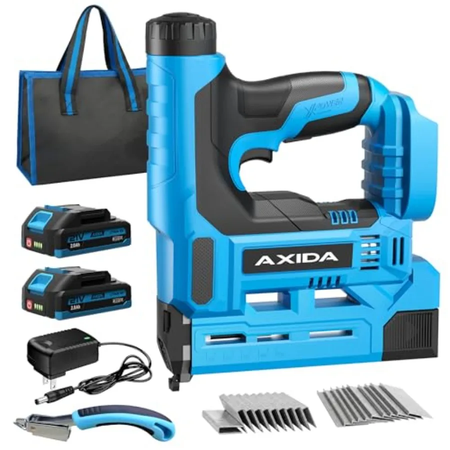 

Power Brad Nailers with Two Batteries 2 in 1 Cordless Nail Gun 18 Gauge Electric Staple Guns for Upholstery and Carpentry