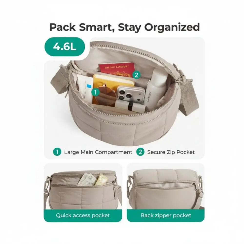 Fashion Large Capacity Shell Crossbody Bags Versatile Casual Quilted Shoulder Bag Lightweight Simple Dumpling Bag for Women view 4