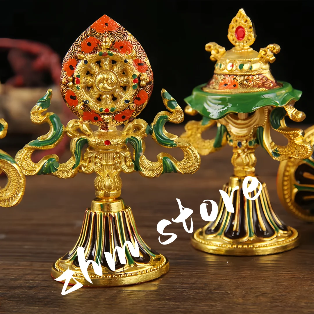8pcs/set 8.5cm Antique Colored Plated Buddhist Suppliers Tibetan Tranic Eight Auspicious Symbol Putting Decorate Instruments