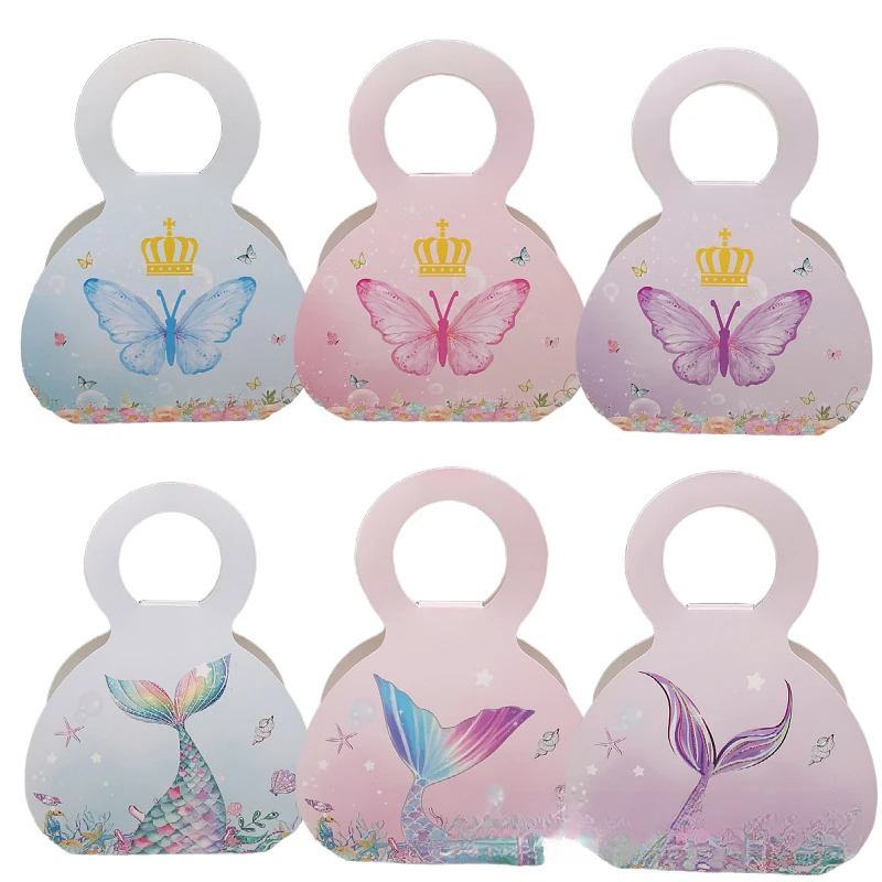 

100pcs New European Style Handheld Basket Wedding Candy Paper Box Butterfly Mermaid Cartoon Birthday Small Gift Box