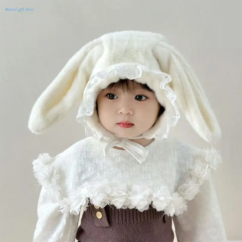 

Lovely Rabbit Ears Baby Earflap Hat Winter Thicken Warm Bonnet Caps for Toddler