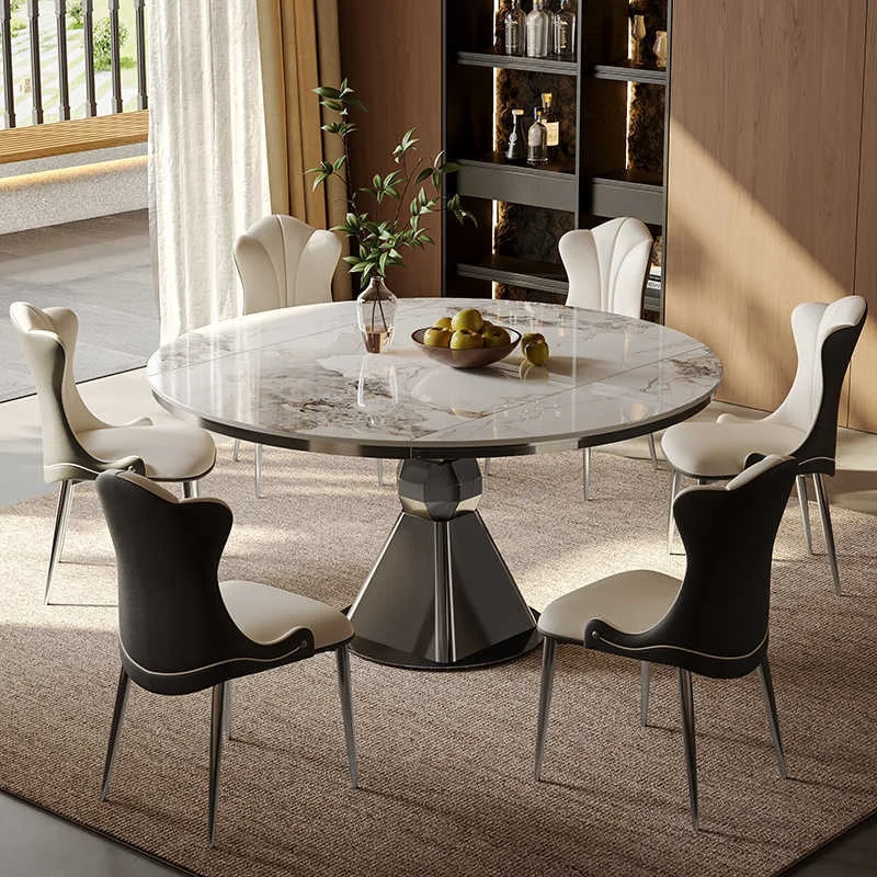 Modern Luxury Dual-Use Square Slate Dining Table Set Retractable Multi-Functional Invisible Induction Cooker for Small