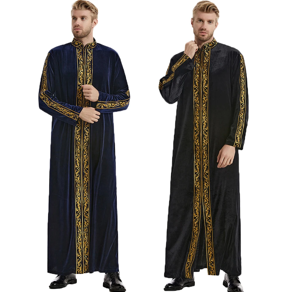 Eid saoudien Ramadan hommes musulmans velours Jubba Thobe caftan chaud vêtements islamiques Robe arabe Thoub Thawb dubaï Abaya Robe turquie