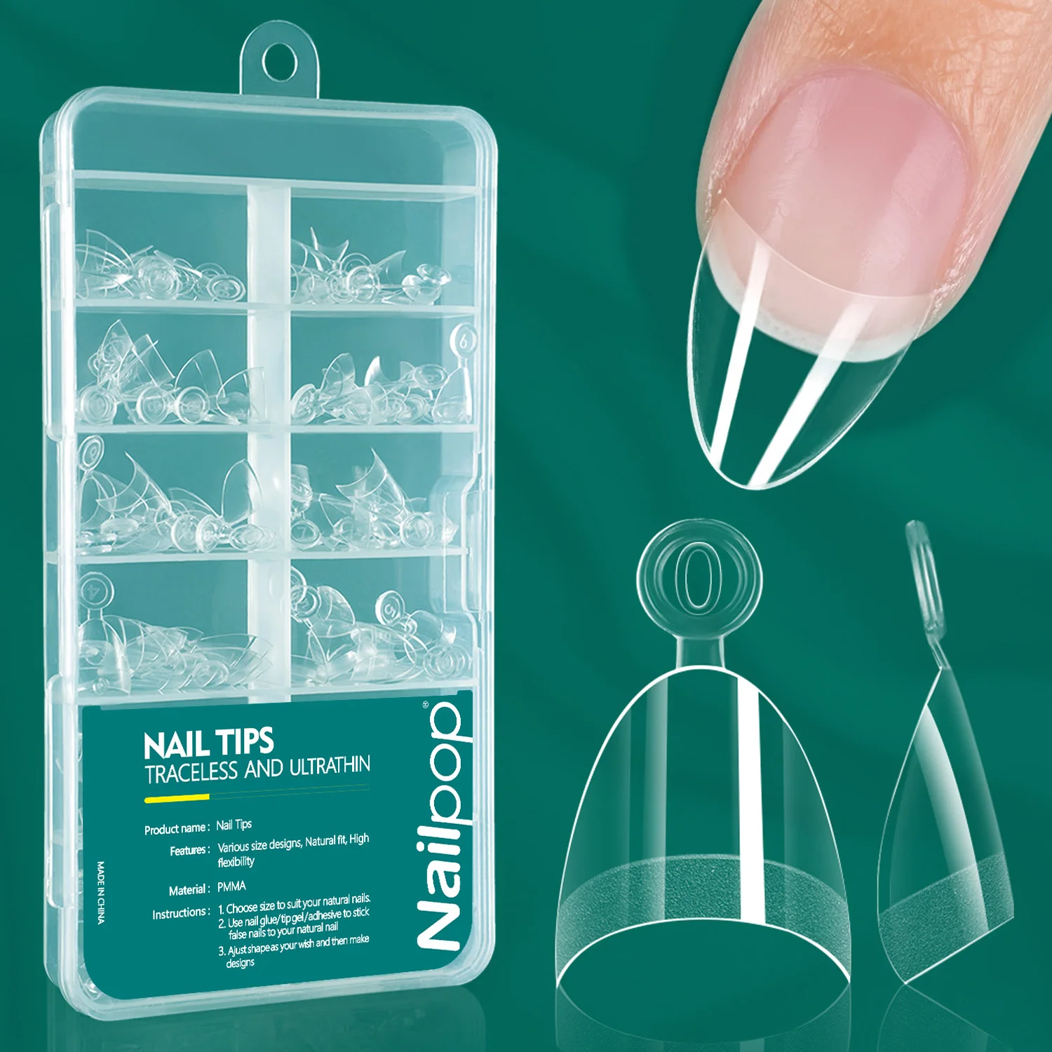 Nailpop 120 pièces Capsules d'ongles en amande mates pré-émaillées, extensions d'ongles en gel souple semi-couvrantes, ongles artificiels transparents pour salon et manucure DIY
