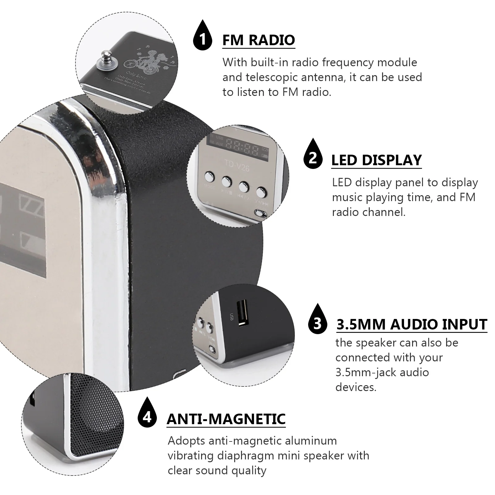 

Mini Portable Digital Mp3 Music Player Micro USB Disk Speaker Fm Radio Black Clear Sound Digital Speaker Amplifier