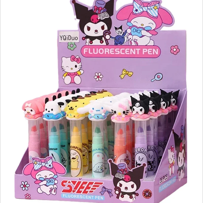 Imagem -05 - Caneta de Mão de Alto Valor Sanrio Kuromi Cartoon Marcador de Cores Donuts Pincel de Arte Presente da Menina Fofo 36 Pcs Novo