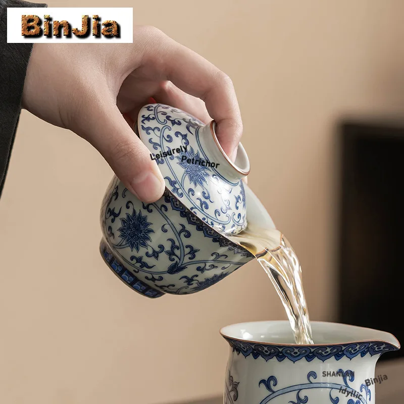 140ml Azure Ru Kiln Interlock Branch Lotus Gaiwan Creative Tea Tureen Tea Bowl With Lid Kit Tea Making Cover Bowl For Tea Craft